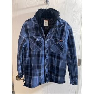 Men's Dickies Blue Plaid‎ Flannel Hoodie Jacket Medium